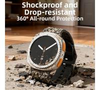 FUANA Metal Case for Samsung Galaxy Watch8 44mm, Shockproof Waterproof Protection with 360° Coverage, Sweat Resistant for Workouts and Outdoor Activities Earphone Cable