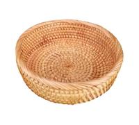 FUANA Rattan Hand-Woven Round Fruit Basket Desktop Storage Tray for Snacks Desserts and Dried Goods, Natural Wicker Organizer 20/24/26cm Yellow A