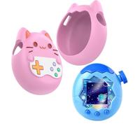 FUANA Silicone Case for Tamagotchi Paradise with Screen Protector and Lanyard, Built-in Display Protection, for Pet Machine Connection Model, Blue/Purple/Pink Earphone Cable