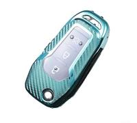 FUANA TPU Carbon Fiber Car Flip Key Case Cover Compatible with Ford F150 F250 F350 Escape EcoSport Explorer(Silver)