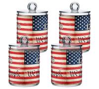 Fuauuyl American Flag Qtip Holder Dispenser 4 Pack Plastic Apothecary Jar Storage Organization Bathroom Vanity Makeup Storage Organization for Cotton Ball Swab Pad