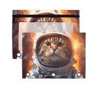 Fuauuyl an Astronaut Cat Pencil Pouch for 3 Ring Binder Clear Window Pencil Case for Binder Pencil Bags with Zipper -2 Pack