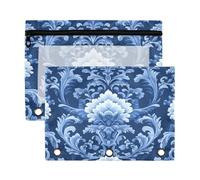 Fuauuyl Antique Arabesque Pencil Pouch for 3 Ring Binder Clear Window Pencil Case for Binder Pencil Bags with Zipper -2 Pack