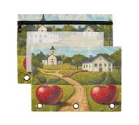 Fuauuyl Apple and Snack(1) Pencil Pouch for 3 Ring Binder Clear Window Pencil Case for Binder Pencil Bags with Zipper -2 Pack