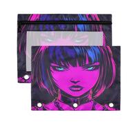 Fuauuyl Ark-haired Cool Gothic Anime Pencil Pouch for 3 Ring Binder Clear Window Pencil Case for Binder Pencil Bags with Zipper -2 Pack