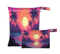 Fuauuyl Beach Sunset Retrowave Baby Cloth Diaper Bags, Waterproof Wet Dry Bag with Zippered Compartments for Beach Gym Pool Travel - 11.8 x 14.2in