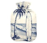 Fuauuyl Beach Surfboard Hot Water Bottle with Soft Fleece Cover Hot Water Bag for Neck and Shoulder Pain Relief Hot and Cold Therapies 1L