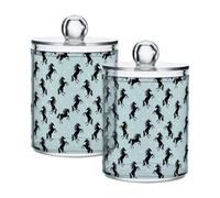 Fuauuyl Black Horses Qtip Holder Dispenser 2 Pack Plastic Apothecary Jar Storage Organization Bathroom Vanity Makeup Storage Organization for Cotton Ball Swab Pad