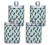 Fuauuyl Black Horses Qtip Holder Dispenser 4 Pack Plastic Apothecary Jar Storage Organization Bathroom Vanity Makeup Storage Organization for Cotton Ball Swab Pad