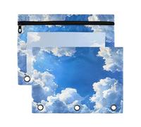 Fuauuyl Blue Sky Clouds Pencil Pouch for 3 Ring Binder Clear Window Pencil Case for Binder Pencil Bags with Zipper -2 Pack