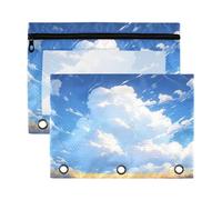 Fuauuyl Blue Sky Pencil Pouch for 3 Ring Binder Clear Window Pencil Case for Binder Pencil Bags with Zipper -2 Pack