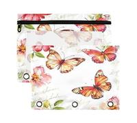Fuauuyl Butterflies and Text (1) Pencil Pouch for 3 Ring Binder Clear Window Pencil Case for Binder Pencil Bags with Zipper -2 Pack