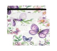 Fuauuyl Butterflies and Text Pencil Pouch for 3 Ring Binder Clear Window Pencil Case for Binder Pencil Bags with Zipper -2 Pack