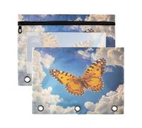 Fuauuyl Butterfly Sky Pencil Pouch for 3 Ring Binder Clear Window Pencil Case for Binder Pencil Bags with Zipper -2 Pack