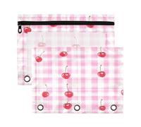 Fuauuyl Cherries on A Gingham Pencil Pouch for 3 Ring Binder Clear Window Pencil Case for Binder Pencil Bags with Zipper -2 Pack