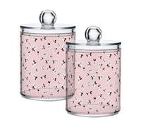 Fuauuyl Cherry Blossom Qtip Holder Dispenser 2 Pack Plastic Apothecary Jar Storage Organization Bathroom Vanity Makeup Storage Organization for Cotton Ball Swab Pad