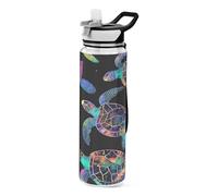 Fuauuyl Colorful Sea Turtles Water Bottle with Straw Lid, 32oz Large Leakproof & BPA Free Tritan Drinking Bottle for Sports, Gym, Travel