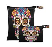 Fuauuyl Colorful Sugar Skull Baby Cloth Diaper Bags, Waterproof Wet Dry Bag with Zippered Compartments for Beach Gym Pool Travel - 11.8 x 14.2in