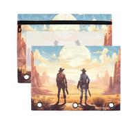 Fuauuyl Cowboys in The Desert Pencil Pouch for 3 Ring Binder Clear Window Pencil Case for Binder Pencil Bags with Zipper -2 Pack