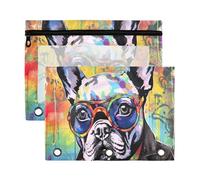 Fuauuyl Cute Colored Dog Pencil Pouch for 3 Ring Binder Clear Window Pencil Case for Binder Pencil Bags with Zipper -2 Pack