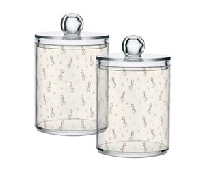 Fuauuyl Cute Giraffe Qtip Holder Dispenser 2 Pack Plastic Apothecary Jar Storage Organization Bathroom Vanity Makeup Storage Organization for Cotton Ball Swab Pad