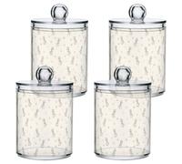 Fuauuyl Cute Giraffe Qtip Holder Dispenser 4 Pack Plastic Apothecary Jar Storage Organization Bathroom Vanity Makeup Storage Organization for Cotton Ball Swab Pad