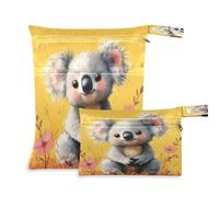 Fuauuyl Cute Koala Baby Cloth Diaper Bags, Waterproof Wet Dry Bag with Zippered Compartments for Beach Gym Pool Travel - 11.8 x 14.2in