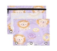 Fuauuyl Cute Lion with Doughnuts Pencil Pouch for 3 Ring Binder Clear Window Pencil Case for Binder Pencil Bags with Zipper -2 Pack