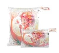 Fuauuyl Cute Mermaid and The Fish Baby Cloth Diaper Bags, Waterproof Wet Dry Bag with Zippered Compartments for Beach Gym Pool Travel - 11.8 x 14.2in
