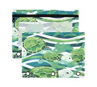 Fuauuyl Cute Sea Turtles Pencil Pouch for 3 Ring Binder Clear Window Pencil Case for Binder Pencil Bags with Zipper -2 Pack