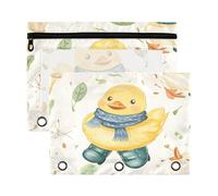 Fuauuyl Cute Yellow Duckling Pencil Pouch for 3 Ring Binder Clear Window Pencil Case for Binder Pencil Bags with Zipper -2 Pack