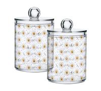 Fuauuyl Daisy Music Note Qtip Holder Dispenser 2 Pack Plastic Apothecary Jar Storage Organization Bathroom Vanity Makeup Storage Organization for Cotton Ball Swab Pad