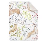Fuauuyl Deer Rabbit Bird Baby Blanket for Newborn Boys Girls, Ultra Soft Warm Cozy Bed Throws Blanket Double Layer Newborn Receiving Blanket 30 x 40 Inch