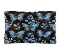 Fuauuyl Dog Bed Mat for Small Medium Dogs Washable Dog Sleeping Mattress | Blue Butterflies Floral Anti-Slip Crate Pad 18x24 in