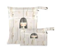 Fuauuyl Doll Wind Chime Baby Cloth Diaper Bags, Waterproof Wet Dry Bag with Zippered Compartments for Beach Gym Pool Travel - 11.8 x 14.2in