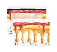 Fuauuyl Dripping Ketchup and Mustard Sauce (1) Pencil Pouch for 3 Ring Binder Clear Window Pencil Case for Binder Pencil Bags with Zipper -2 Pack