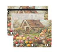 Fuauuyl Easter Bunny in A Garden Pencil Pouch for 3 Ring Binder Clear Window Pencil Case for Binder Pencil Bags with Zipper -2 Pack