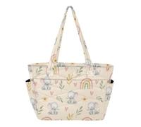 Fuauuyl Elephant Rainbow Tote Bag for Women, Puffy Quilted Tote Bag Lightweight Handbag with Compartments for Travel Work Nurse Gym
