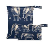 Fuauuyl Ethnic Indian Elephant (1) Baby Cloth Diaper Bags, Waterproof Wet Dry Bag with Zippered Compartments for Beach Gym Pool Travel - 11.8 x 14.2in