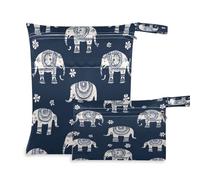 Fuauuyl Ethnic Indian Elephant Baby Cloth Diaper Bags, Waterproof Wet Dry Bag with Zippered Compartments for Beach Gym Pool Travel - 11.8 x 14.2in