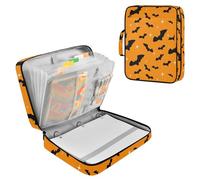 Fuauuyl Expandable File Folder Bats on Orange Accordion File Folders with 6 Pockets & Labels, A4 Size Document Organizer Binder Bag with 500 Sheets Capacity for Home Office Travel