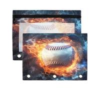 Fuauuyl Fire and Water Baseball Pencil Pouch for 3 Ring Binder Clear Window Pencil Case for Binder Pencil Bags with Zipper -2 Pack