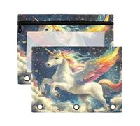 Fuauuyl Flying Horse at Night Sky (2) Pencil Pouch for 3 Ring Binder Clear Window Pencil Case for Binder Pencil Bags with Zipper -2 Pack