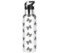 Fuauuyl Gingham Bows Black White Insulated Water Bottle 32 oz, Vacuum Insulated Stainless Steel Water Bottle with Straw Lid Keep Cold & Hot for Sport Travel Hiking Gym