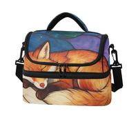 Fuauuyl Glass Styled Fox Insulated Lunch Bag for Women Men, Reusable Leakproof Lunch Box Double Deck Cooler Tote Bag Adult for Work Picnic Travel, 8L
