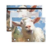 Fuauuyl Goat Looks Into The Camera Pencil Pouch for 3 Ring Binder Clear Window Pencil Case for Binder Pencil Bags with Zipper -2 Pack