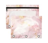 Fuauuyl Gold Marble Pencil Pouch for 3 Ring Binder Clear Window Pencil Case for Binder Pencil Bags with Zipper -2 Pack