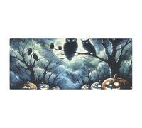 Fuauuyl Halloween Owls Watercolor Fitted Table Cover Rectangle Stretch Table Cloth for Dining Party Kitchen Banquet Picnic Camping, Machine Washable, 2.5x6 ft