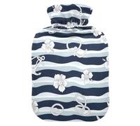 Fuauuyl Hibiscus Anchors Wave Hot Water Bottle with Soft Fleece Cover 1L | Hot Water Bag for Neck and Shoulder Pain Relief Hot and Cold Therapies