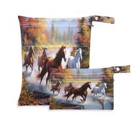 Fuauuyl Horses Running Across A Stream Baby Cloth Diaper Bags, Waterproof Wet Dry Bag with Zippered Compartments for Beach Gym Pool Travel - 11.8 x 14.2in